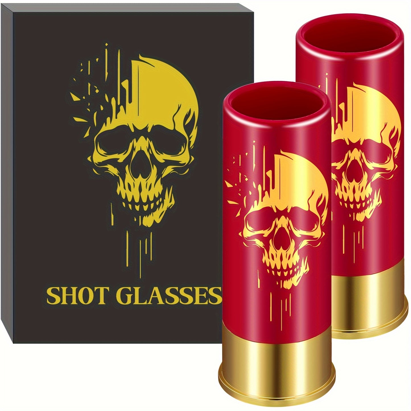 Skull Shot Glasses Set of 2 with reusable plastic design suitable for whiskey, wine, and cocktails. Great gift for men and women.