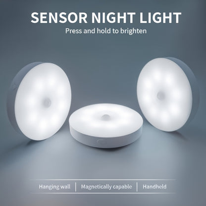 Three magnetic LED motion sensor lights with USB rechargeable feature. Ideal for office, bedroom, stairs, and basement. Available in warm white and white options.