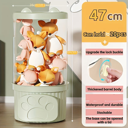 Glam style ABS animal-themed transparent doll storage rack for home and playroom decor, no electricity needed, stackable plush toy organizer.