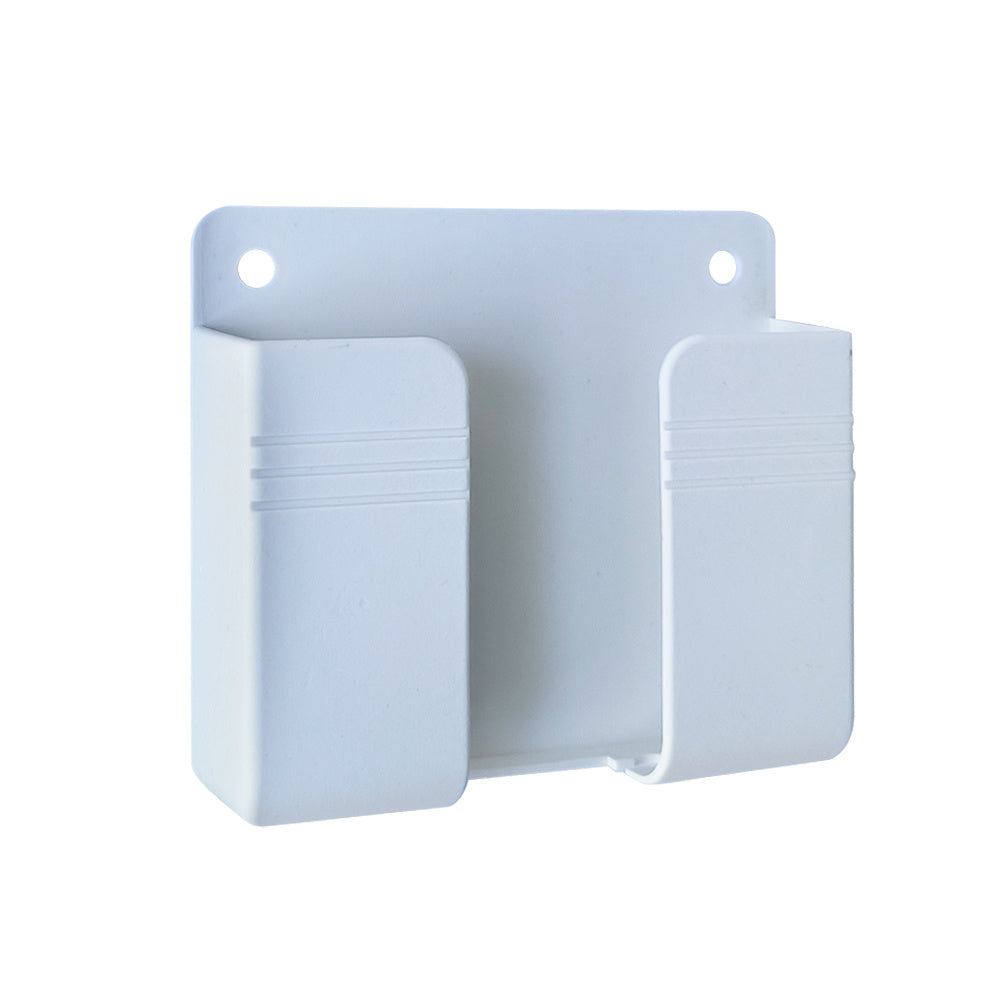 Durable wall-mounted phone holder with adhesive backing. Waterproof ABS material with cable slot and non-slip pad. Ideal for home, office, and kitchen storage.