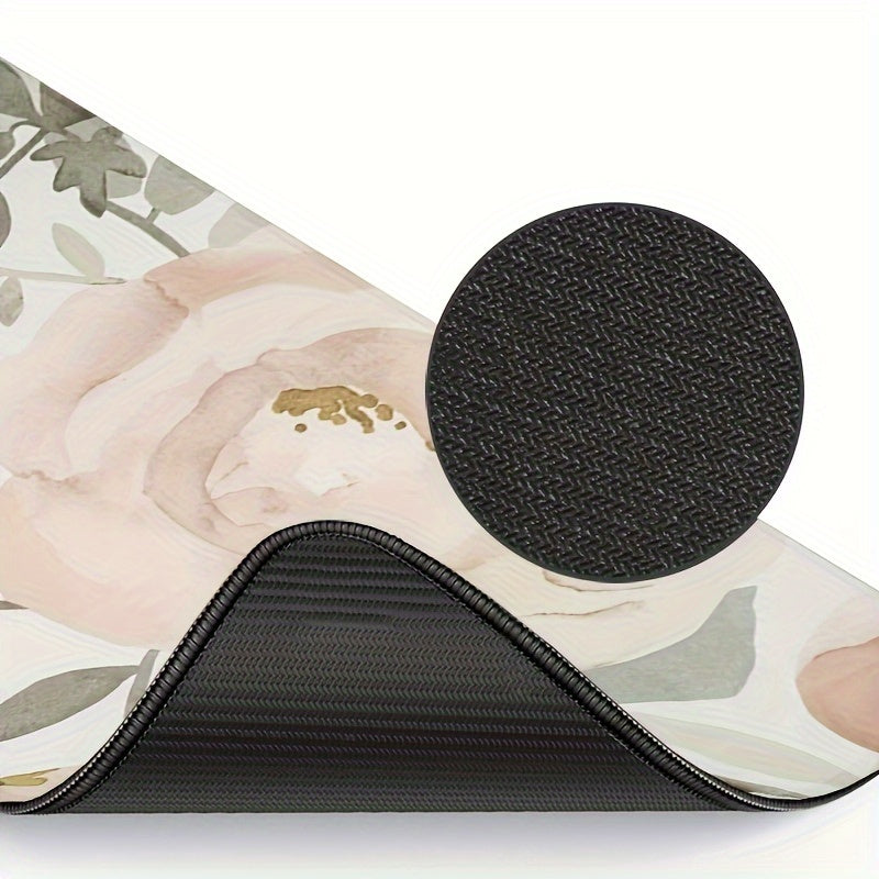 Floral Pattern Large Mouse Pad with Rubber Base, Washable, Non-Slip - for Gaming and Office.