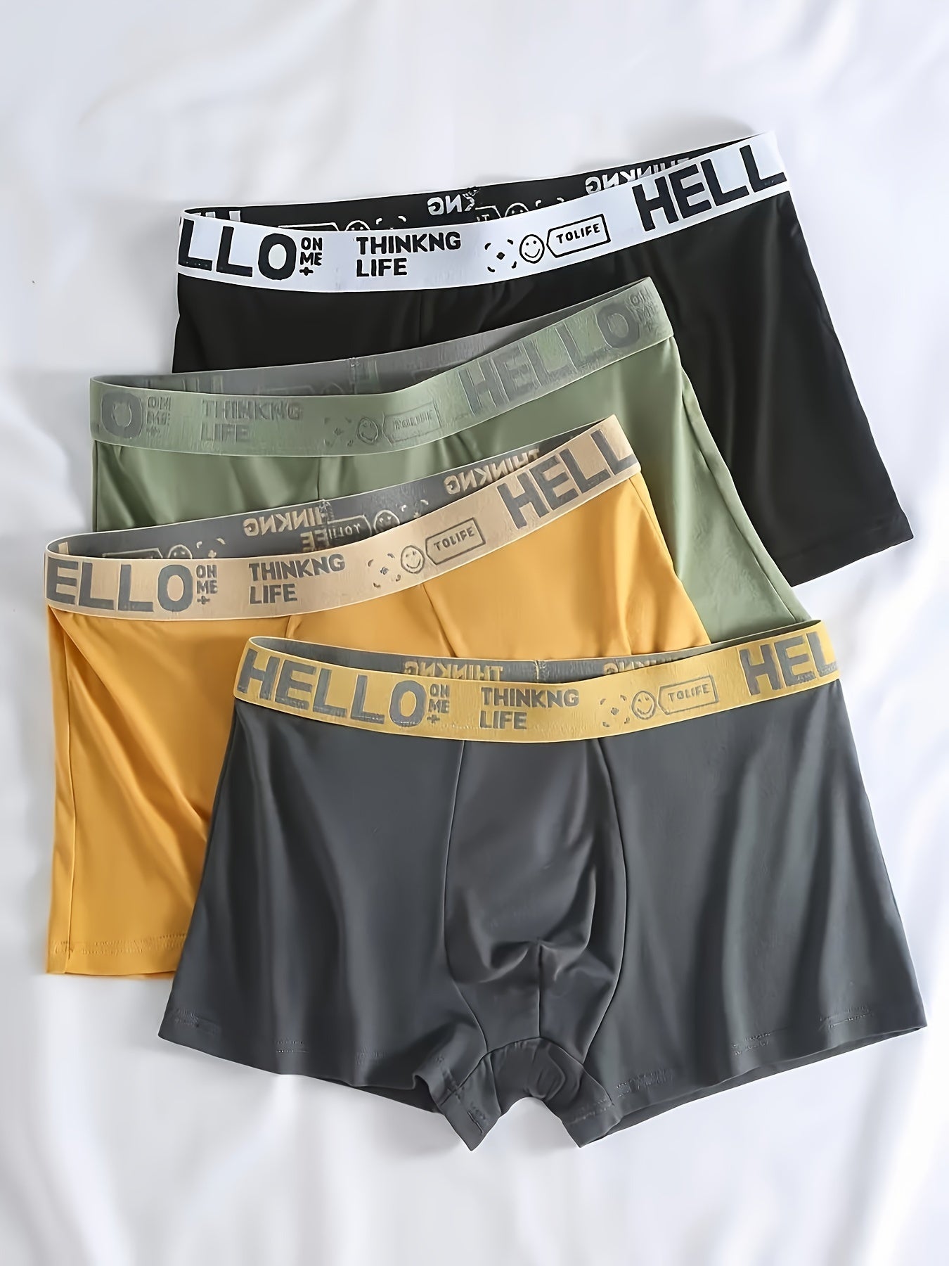 4 pack of men's trendy boxer shorts, breathable and comfortable, stylish and fashionable underwear.