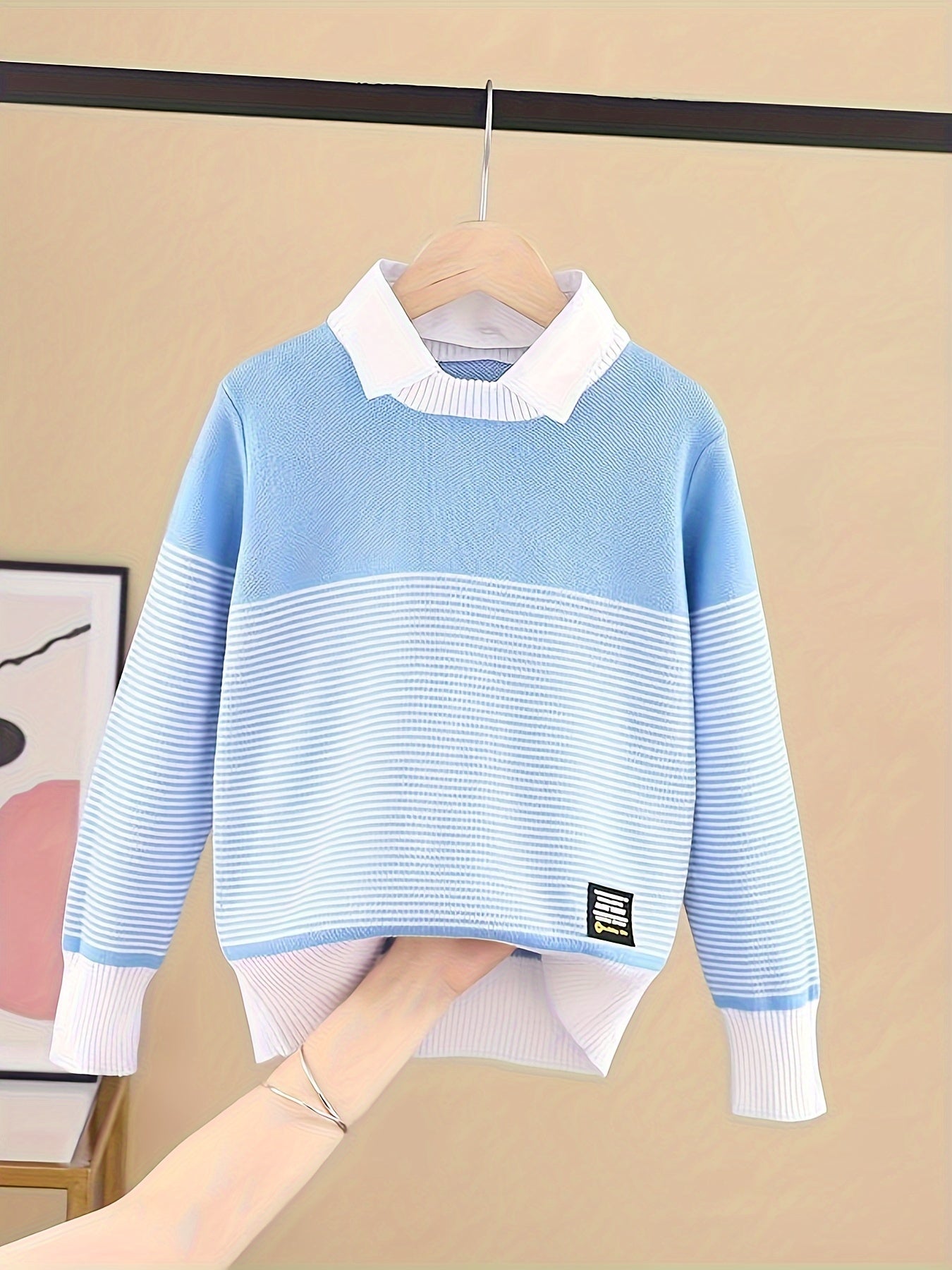 Boy's Long Sleeve Knit Pullover: Perfect for Outdoor Casual Activities in Spring and Autumn