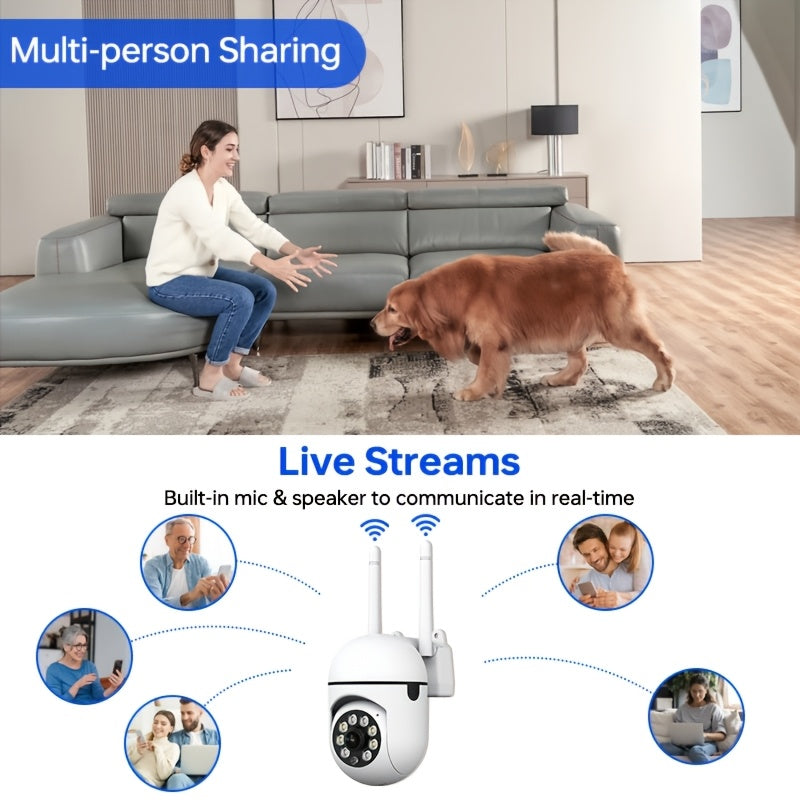 Indoor Wireless Surveillance Camera with Two-Way Audio, HD 1440p, Motion Detection, Color Night Vision; USB Powered - SD/Cloud Storage Not Included; 1 Piece, 3MP PTZ WiFi Security Camera.