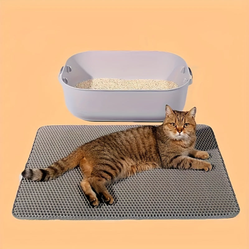 Dual-Layer EVA Cat Litter Mat - Splash Guard & Non-Slip, Ideal for Cats, Gray Perforated Design, Waterproof