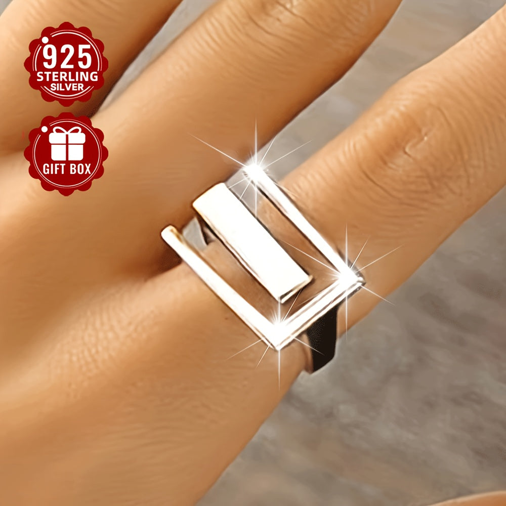 Versatile 925 Sterling Silver Adjustable Geometric Open Ring for Daily Wear as a Stylish Jewelry Accessory