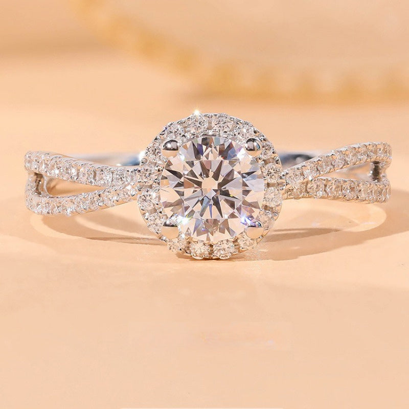 Luxurious Moissanite Engagement Ring for Women, Featuring an Alloy Band and Sparkling Stone. This Elegant Bridal Jewelry is Ideal for Valentine's Day and Special Occasions. With its Explosive, High-End Design, Broken Brick Detailing, and Sexy Luxury