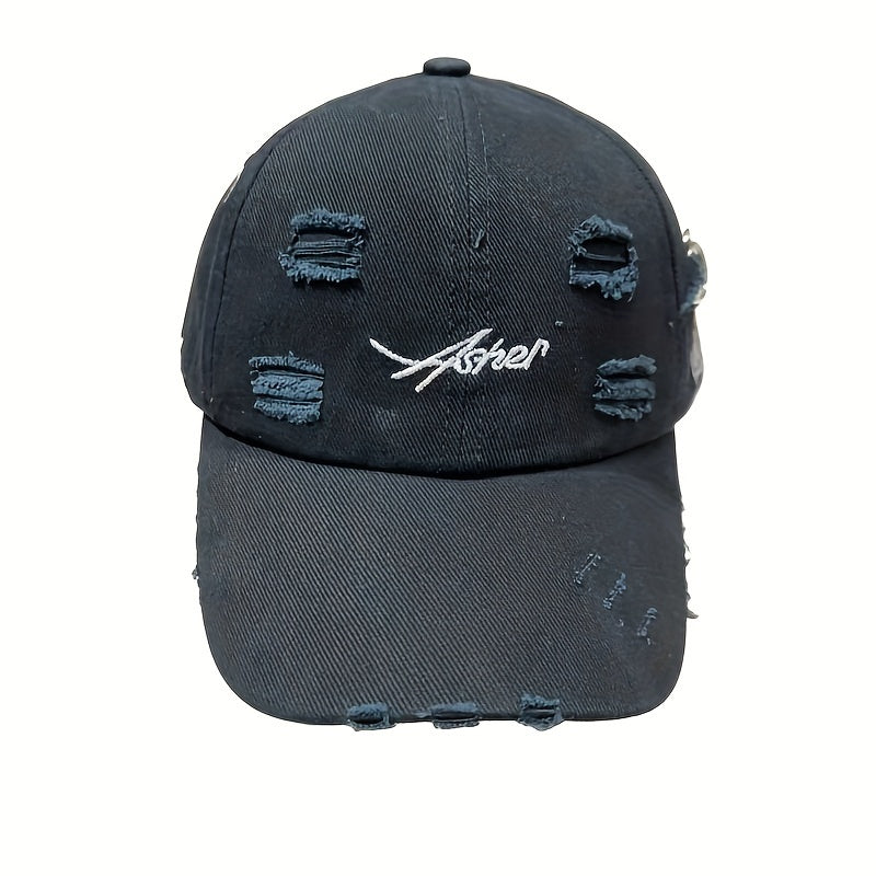 Vintage distressed soft top baseball cap for women with stripe craftsmanship and flag theme. Lightweight polyester with sun protection and adjustable fit. Ideal for spring/summer casual