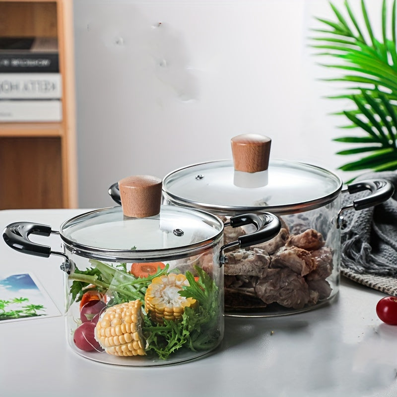 Glass steamer pot with a high capacity and two handles - see-through design, perfect for use in both home kitchens and restaurants.