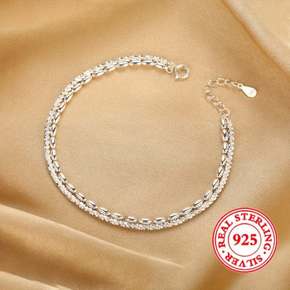 S925 Sterling Silver Double Layer Bracelet with March Birthstone, Elegant Glitter Design, Perfect for Everyday and Holiday Wear, a Timeless Luxury Accessory for Any Season.