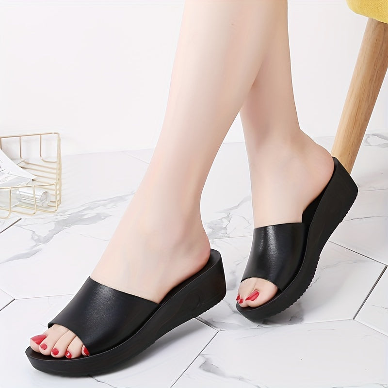 Women's comfortable open toe slip on platform wedge sandals, casual walking shoes.