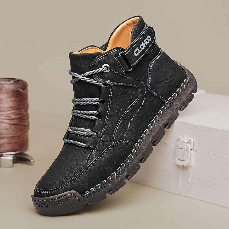 CLOHOO Men's Casual Ankle Boots with Handcrafted Stitching and Rubber Sole, Lace-Up, All-Season Outdoor & Streetwear Shoes