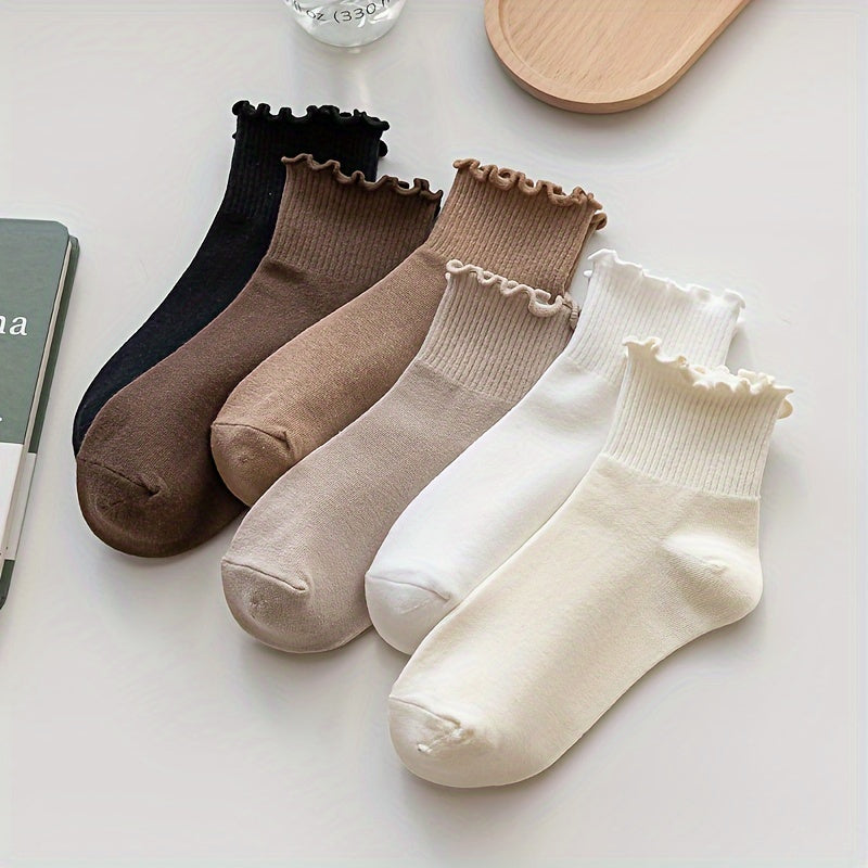 6 pairs of lettuce trim socks: sweet and comfy solid short socks for women.