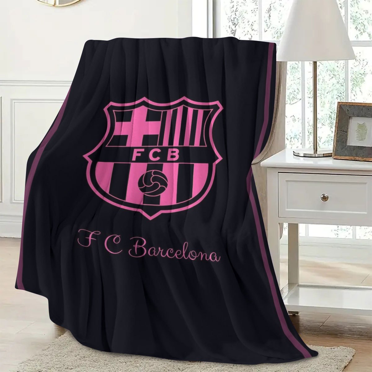 Stay warm and cozy with this F.C. Barcelona fan gift blanket. Perfect for all-season comfort, office naps, and air conditioning wraps. Made from durable and machine washable polyester with a contemporary style, this blanket is 100% perfect for indoor and