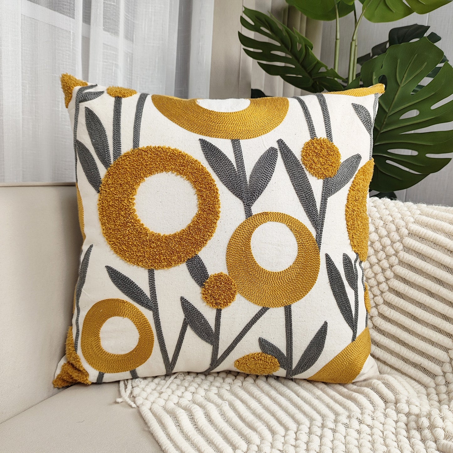 Soft square cushion cover with flower design for couch or bedroom, pillow insert not included.