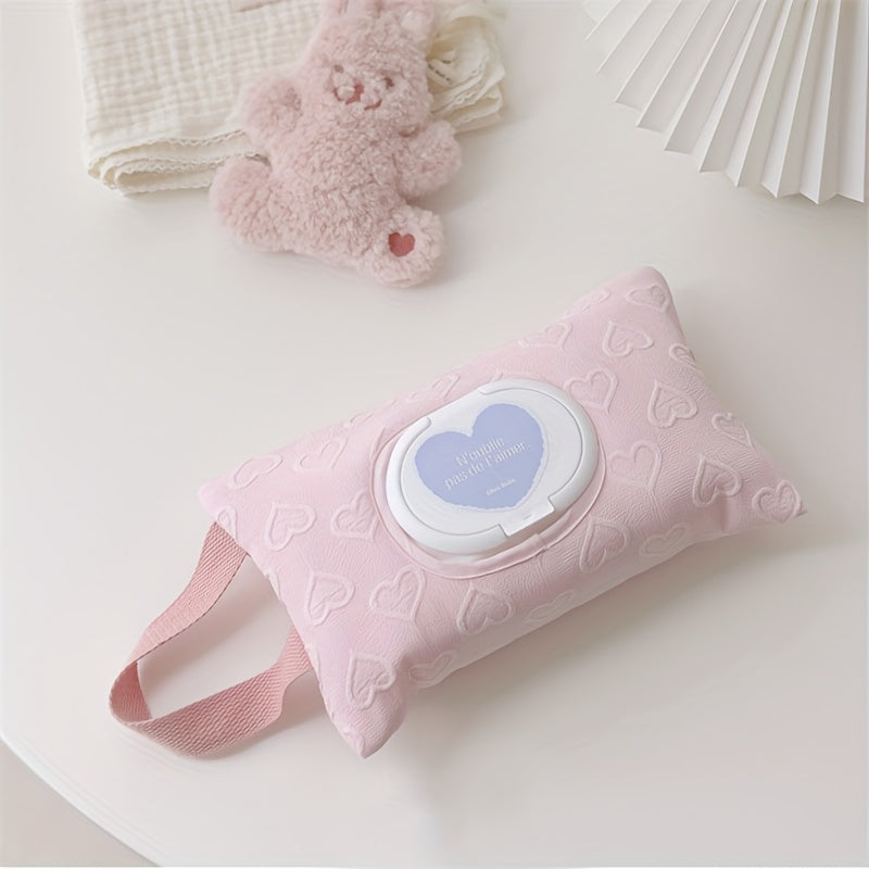 Travel in style with the Large-Capacity Heart-Shaped Tissue Holder - Convenient and Portable Flip-Top Design for Diapers and Wipes - Perfect for Babies and Toddlers.