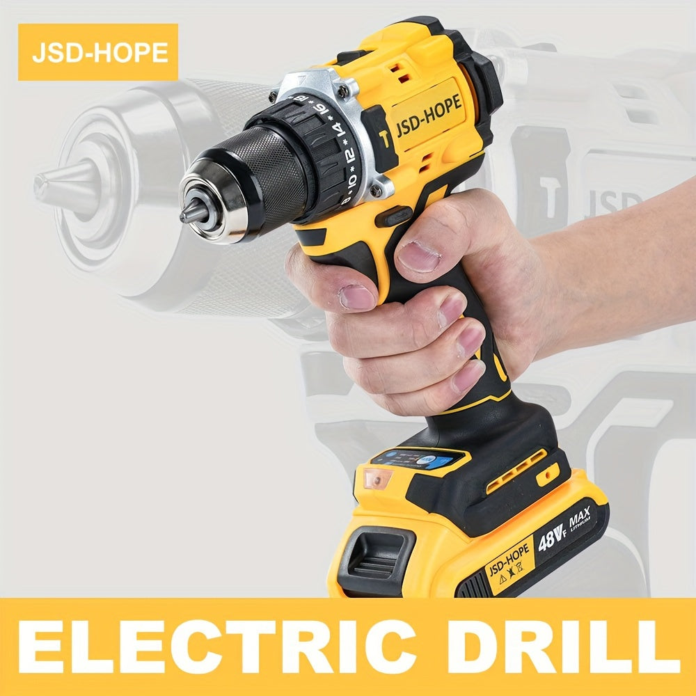 JSD-HOPE 21V-240V Cordless Impact Drill & Driver Kit for home DIY projects, with T-Wrench and Hex Shaft. Rechargeable lithium electric screwdriver made of PE material.