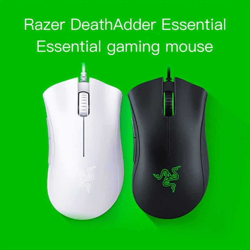 Razer DeathAdder Essential проводная игровая мышь - оптический сенсор, 6400 DPI, эргономичный дизайн для правшей, USB подключение, совместима с Windows 10, черная или белая