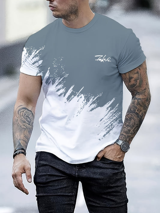 Men's Color Blocked Crew Neck Short Sleeve T-shirt for Daily Wear and Vacation Resorts