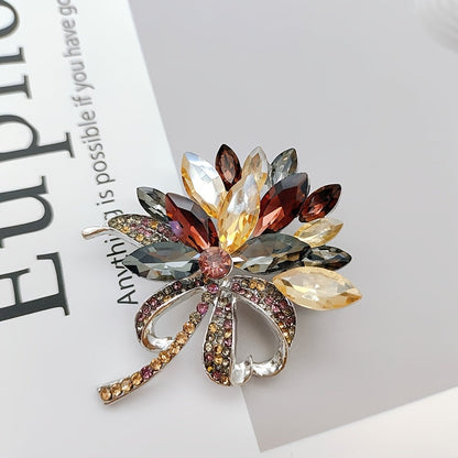 Chic Retro Crystal Floral Brooch, Multicolored Glass Statement Pin for Outfits, Unique Irregular Design