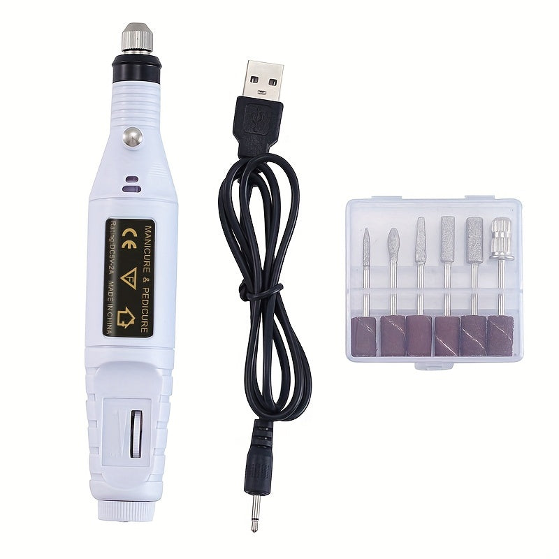 USB-Powered Nail Drill Kit for Professional Use with Hypoallergenic Bits and Accessories for Manicure, Pedicure, and Foot Care.