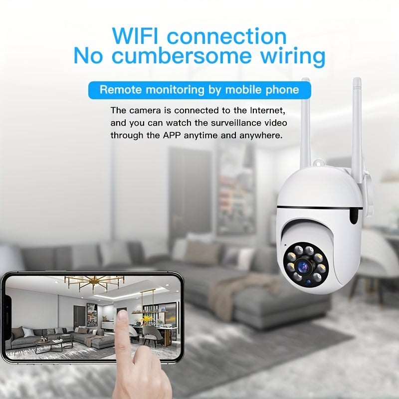 HD WiFi security camera with 1080P night vision, AI motion detection, 355° intercom, dual audio, indoor/outdoor surveillance system powered by USB.