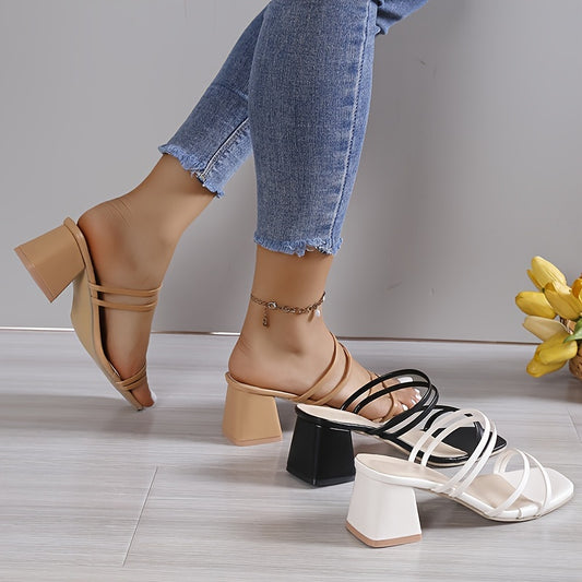 Elegant, versatile high heel sandals in beige, black, and white with rubber sole for all-season wear.