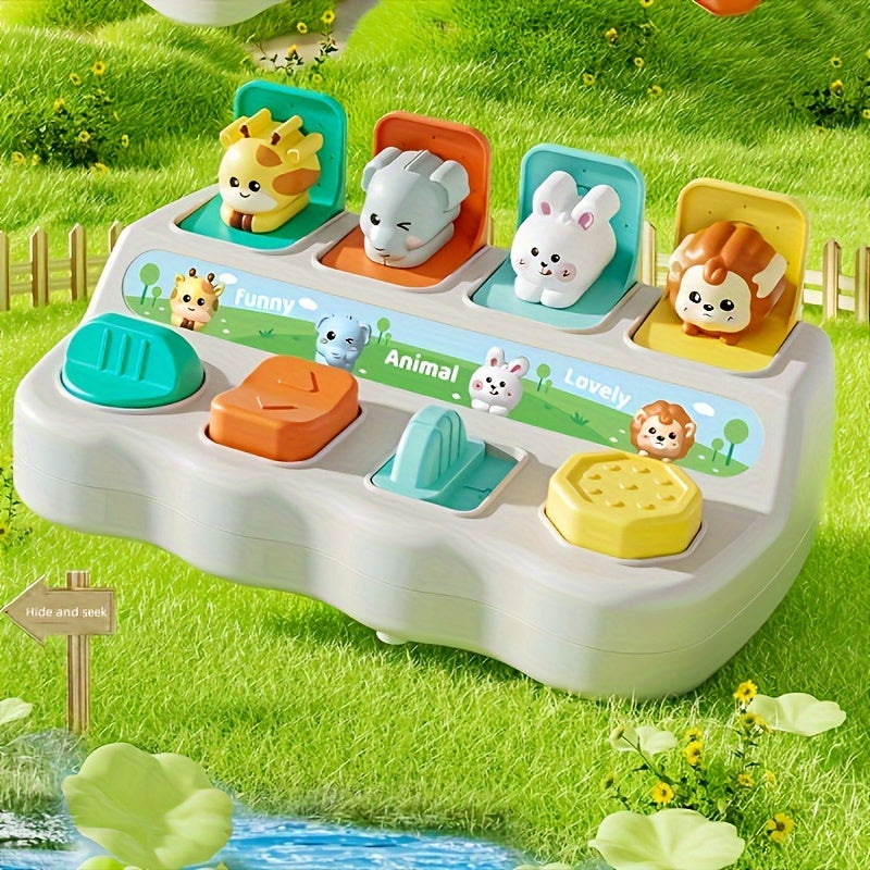 Hongsiyue Interactive Pop-Up Animal Toy with Learning Box is designed for toddlers aged 12-36 months. It helps enhance logic and motor skills. This toy makes an ideal birthday or Christmas gift, and is perfect for Halloween deals. It is made of plastic