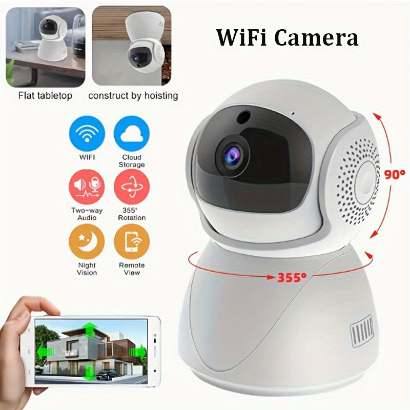 High Security Wireless Wifi Home Camera with Pet Monitor & Smart IP Camera. Features include Wireless connectivity, Night Vision for Home Security, Two-way Voice communication, and Cloud storage (chargeable, memory card not included).