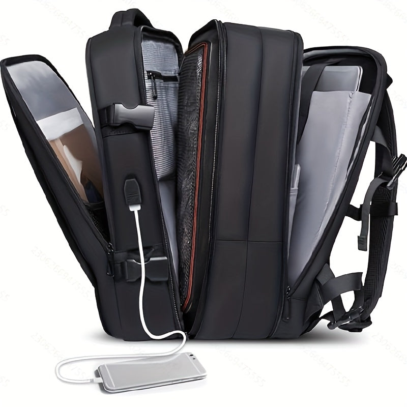 Spacious men's backpack with compartments for travel, business trips, laptops, and college students.