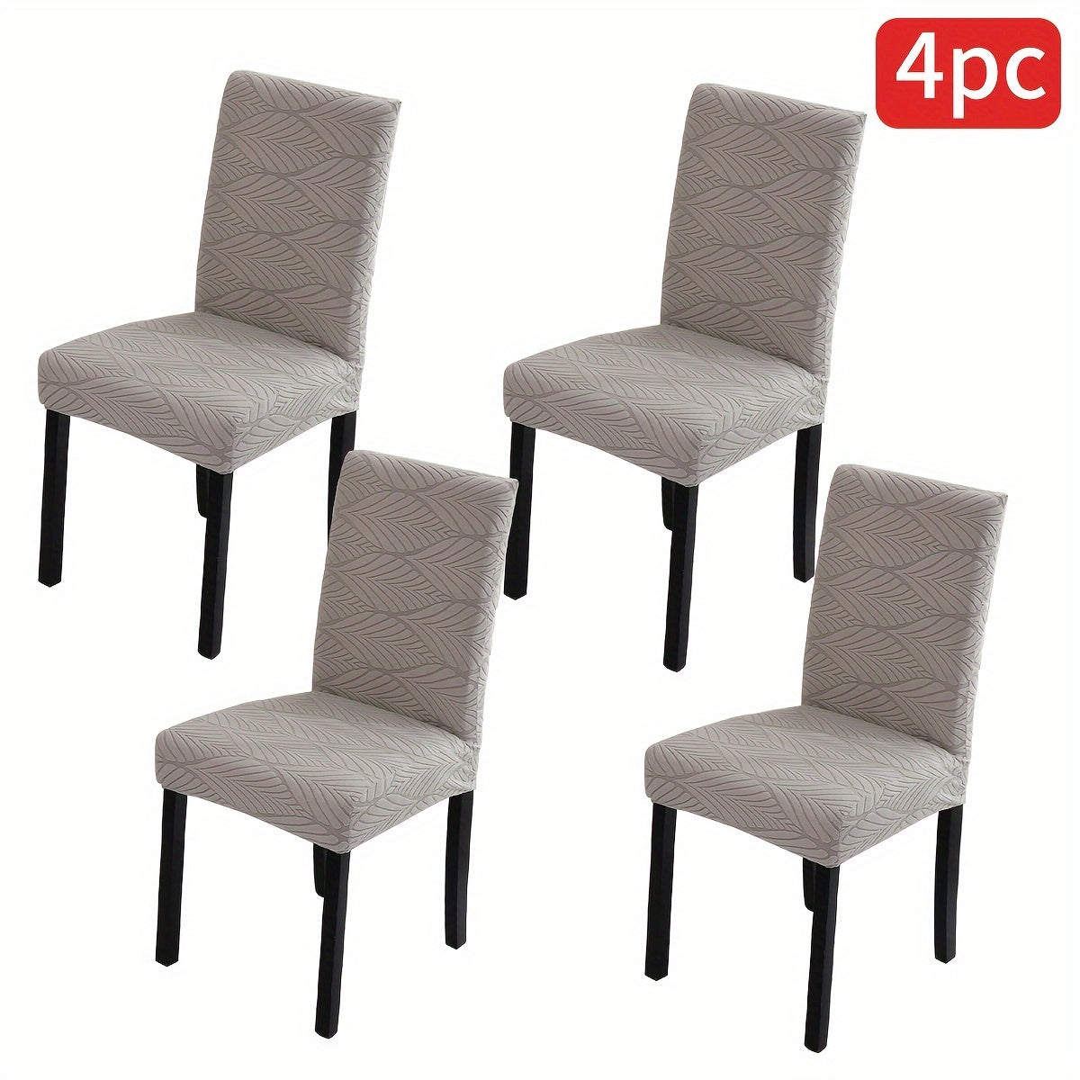 Elastic dining chair slipcovers with leaf pattern, removable and stretchable, made of polyester and spandex blend. Machine washable with elastic band closure. Suitable for home, office, and banquet hall decor.