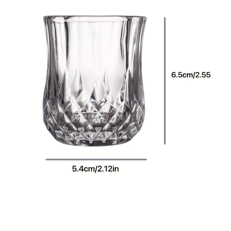 Set of 6 50ml diamond-cut glass shot glasses, perfect for family gatherings at the bar or KTV. Hand wash only.