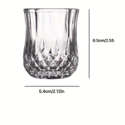 Set of 6 50ml diamond-cut glass shot glasses, perfect for family gatherings at the bar or KTV. Hand wash only.