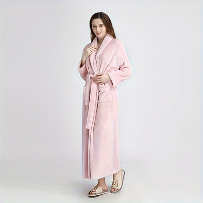 Thickened flannel bathrobe for autumn/winter, cozy unisex nightwear for home.