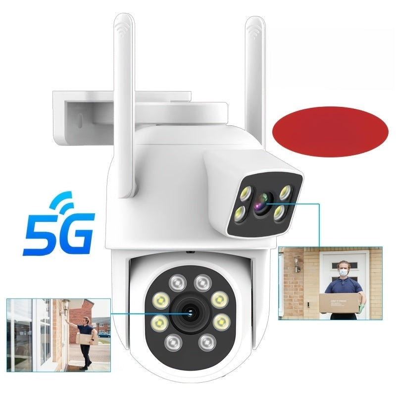 The ZHXINSD 4MP Dual Lens Smart Security Camera is an outdoor CCTV system that is WiFi enabled with features including Pan/Tilt, Auto Tracking, AI Human Detection, Color Night Vision, IP65 Waterproof, and Two-Way Audio.