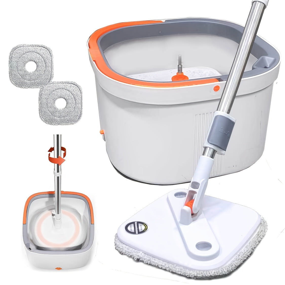 Grey Self-Cleaning Rotating Mop and Bucket Set with 360° Swivel Head for Hardwood, Tile, and Marble Floors - Dual-Use Wet and Dry Mop Kit, Self-Draining Dirty and Clean Water System - Ideal for Living Room, Bedroom, Bathroom, Toilet, and Kitchen.