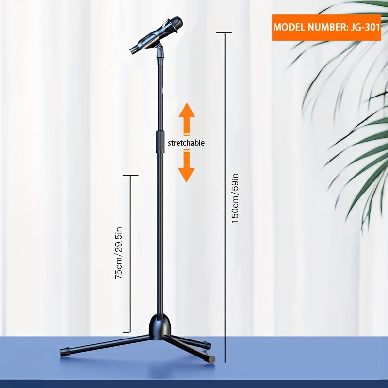 RodeoSonido Premium Microphone Stand with detachable tripod boom stand, clip holder, and metal base, ideal for singing, speeches, performances, weddings, and outdoor events.