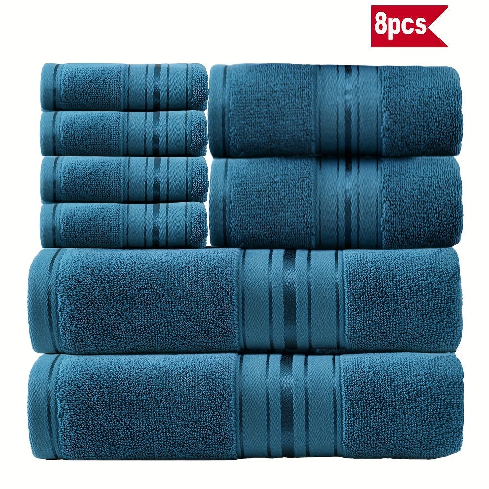 Luxury 8-piece bath towel set made of 100% pure cotton, with hotel-standard quality, soft, absorbent, and suitable for bathrooms, hotels, and spas.