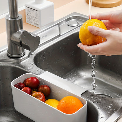 Organize your kitchen with the White Sink Organizer Basket - A Space-Saving Storage Solution