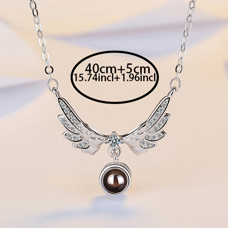 Silver-plated Angel Wings Pendant Necklace with Cubic Zirconia, Heart Charm - Elegant Boho Vintage Jewelry for Every Occasion