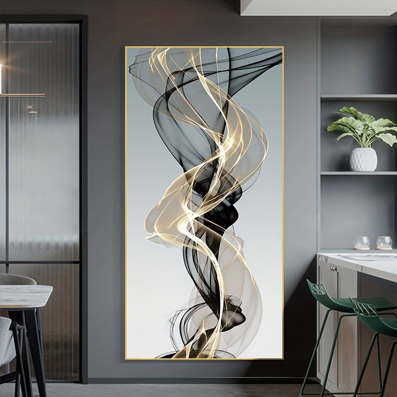 A Nordic modern abstract ribbon oil painting in gold, suitable for living rooms, bedrooms, and home decor. Frame not included.