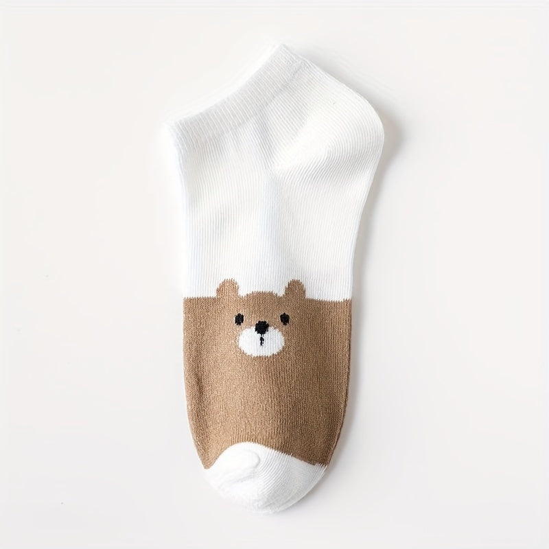 5 pairs of soft and lightweight low cut ankle socks with cartoon bear print for women.