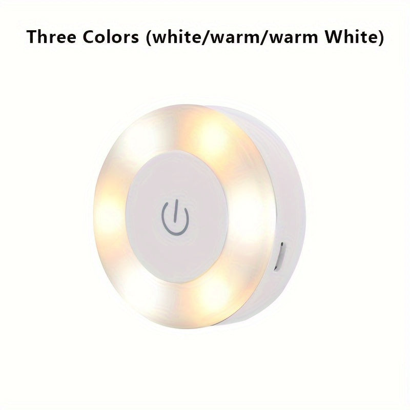 Round LED Touch Sensor Night Light with 3 Modes, USB Rechargeable Magnetic Base, Portable Dimming Night Lamp for Room Decor.