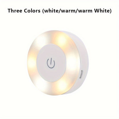 Round LED Touch Sensor Night Light with 3 Modes, USB Rechargeable Magnetic Base, Portable Dimming Night Lamp for Room Decor.