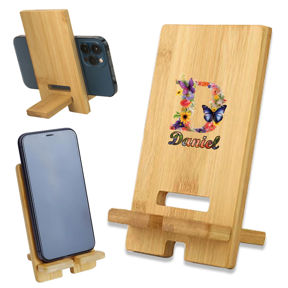 Personalized Wooden Cell Phone Stand with Custom Name - This detachable and universal phone holder is perfect for your desk or on the go. Made of wood, it features a convenient charging hole and can be customized with your name or a personalized DIY