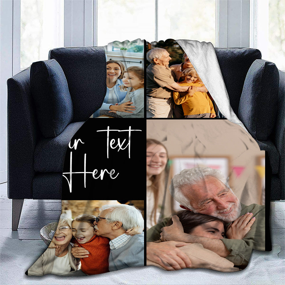 Create Lasting Family Memories with a Custom Flannel Throw Blanket - Add Your Own Photo & Message, Soft & Warm for Couch, Bed, or Travel - Ideal Gift for Loved Ones, Personalize with Four Square Photos, Great for Birthdays, Holidays, or Relaxing in an