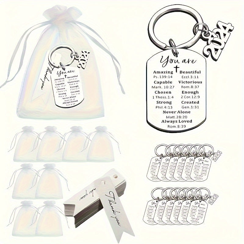 Set of 36 Stainless Steel Christian Keychains with Alphabet Themed Bible Verses - Perfect Gifts for Women, High School & College Students on Easter, Graduation, Christmas, Birthdays, or Anniversaries. Decorative Novelty Key Rings with Ring Buckle.