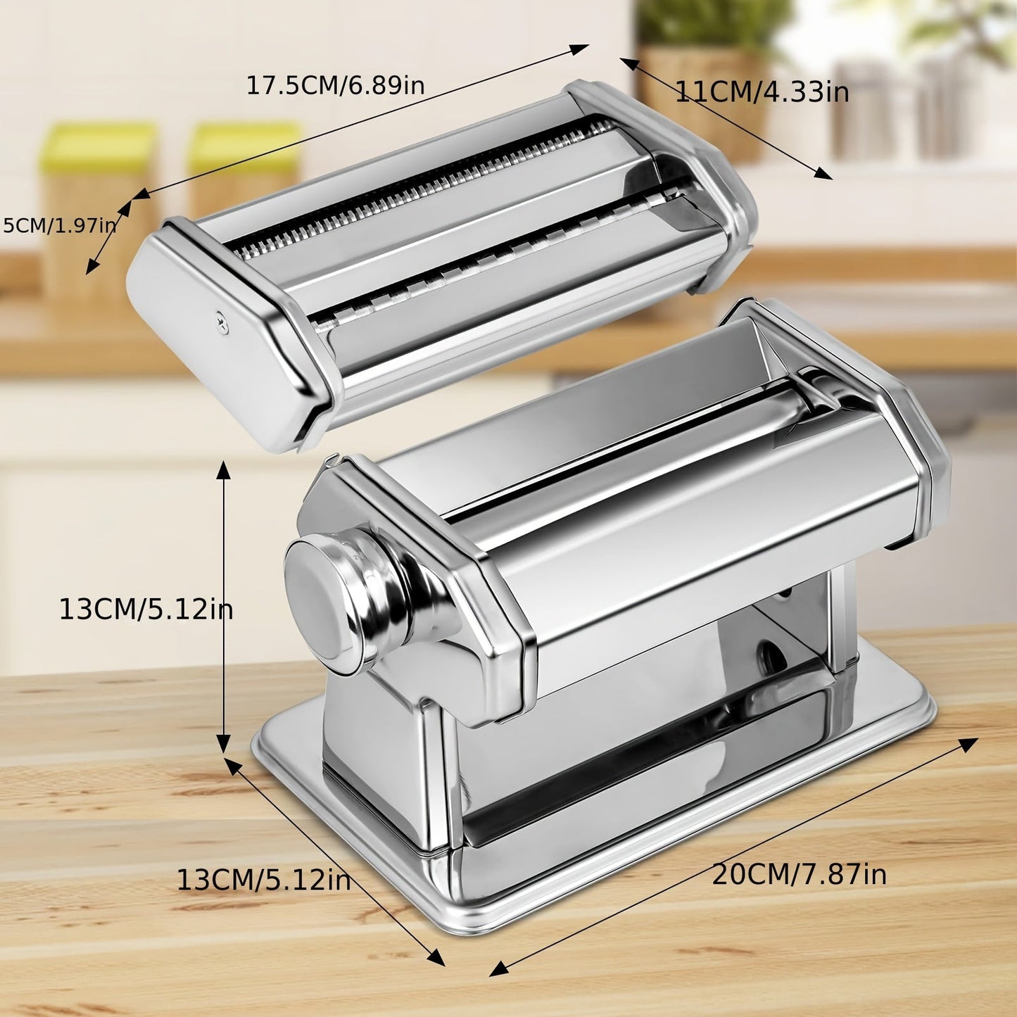 Durable Kitchen Gadget: Adjustable Thickness Stainless Steel Manual Pasta Maker with Dual-Width Noodle Cutter for Spaghetti, Fettuccine, and Lasagna