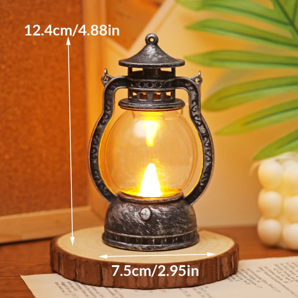 Mini LED lantern with battery included, ideal for decoration in bedroom, desk, wedding, party, or holidays. Made of plastic with faux candle light, non-rechargeable button battery included.