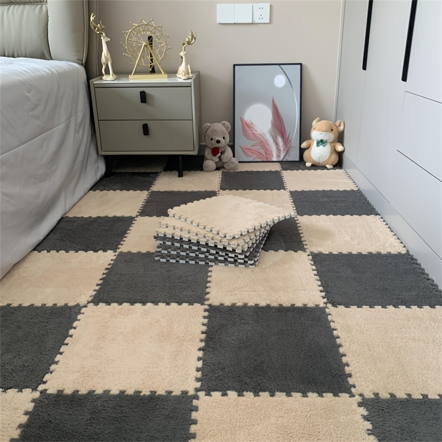 20 hand-washable polyester and EVA interlocking fluffy area rug set for bedroom and home, removable tatami mat, customizable carpet tiles, 29.97 x 29.97 cm each.